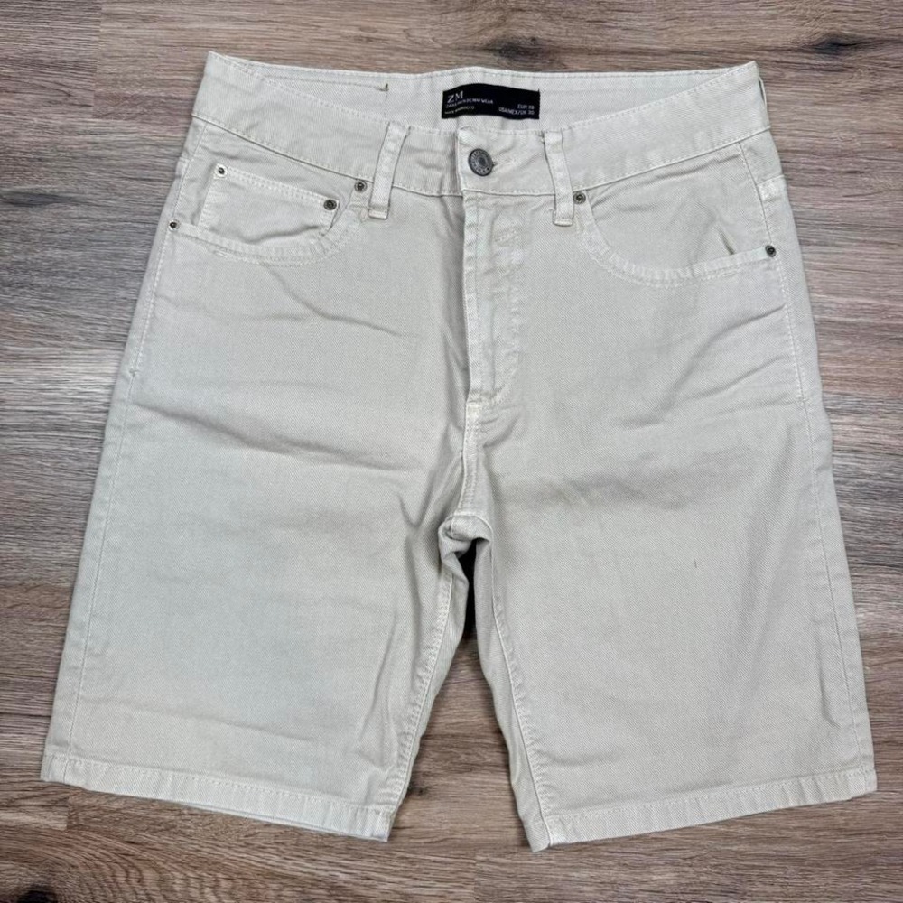 zara men cream casual denim shorts